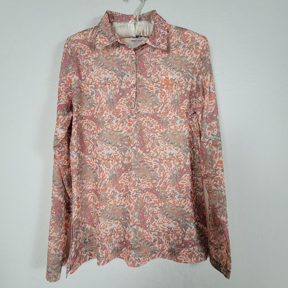 Daily Sports Womens Floral Paisley Long Sleeve Polo Golf Shirt Large Orange